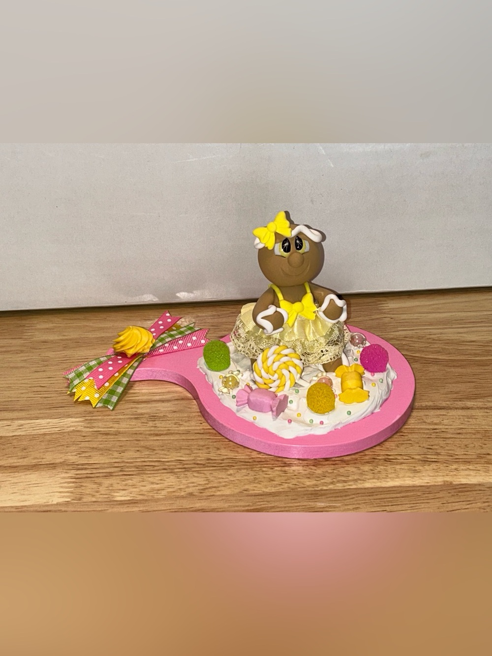Yellow Handmade Fake Gingerbread on Pink Decorative Base